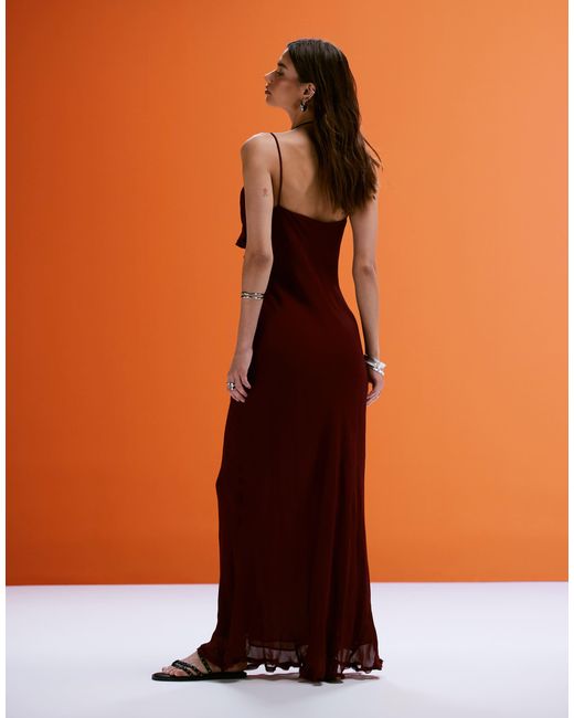 Mango Orange Ruffle Front Maxi Dress