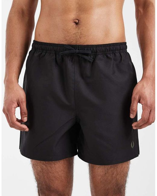 Fred Perry Black Drawstring Logo Swim Shorts for men