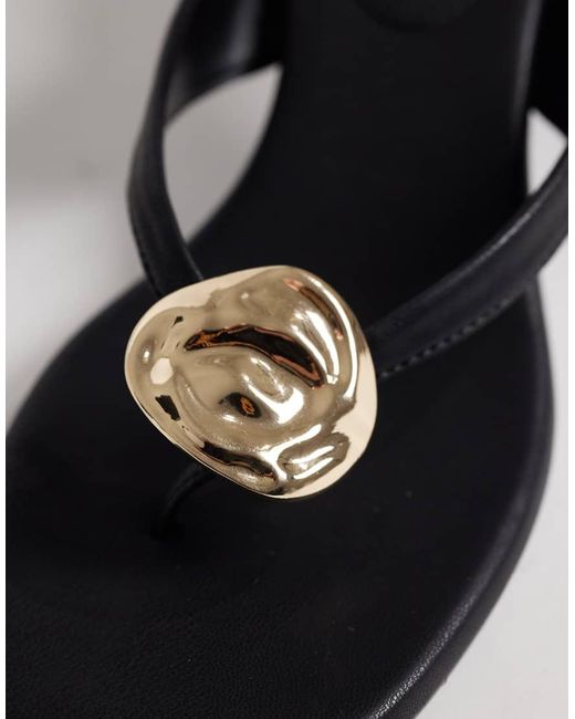 ASOS Black Havana Trim Detail Toe Thong Kitten Heel Sandals