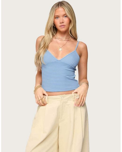 Edikted Blue Hemsley Striped Ribbed Tank Top