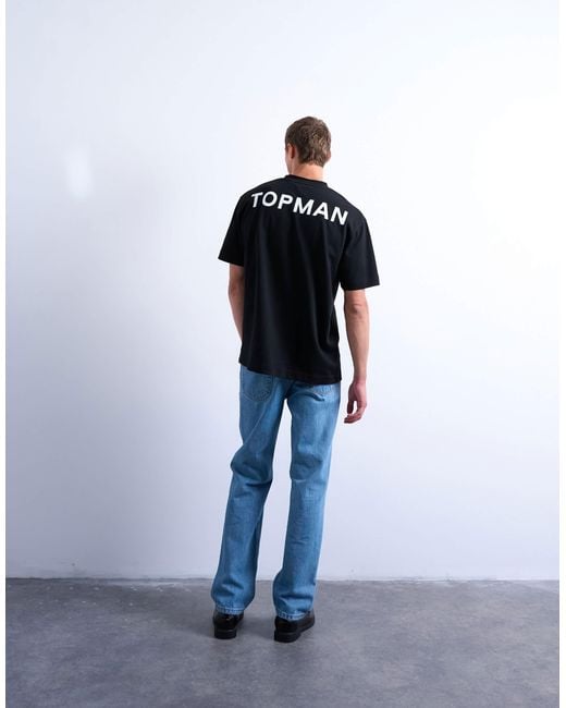 Topman Black Oversized Fit T-Shirt With Front & Back Print for men