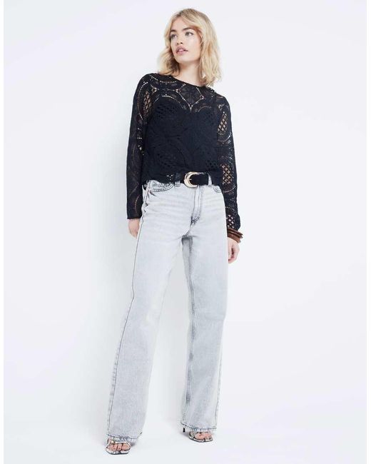 River Island Blue Lace Long Sleeve Top