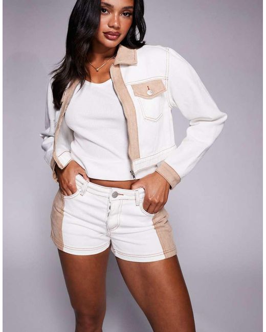 Liquor N Poker White Western Style Denim Mini Shorts With Faux Suede Patchwork