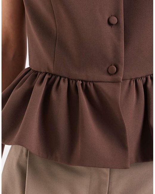 ASOS Brown Button Down Peplum Tailored Top