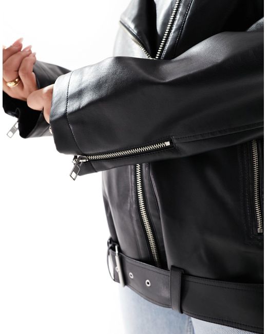 ASOS Black Asos Design Curve Longline Oversized Faux Leather Biker Jacket