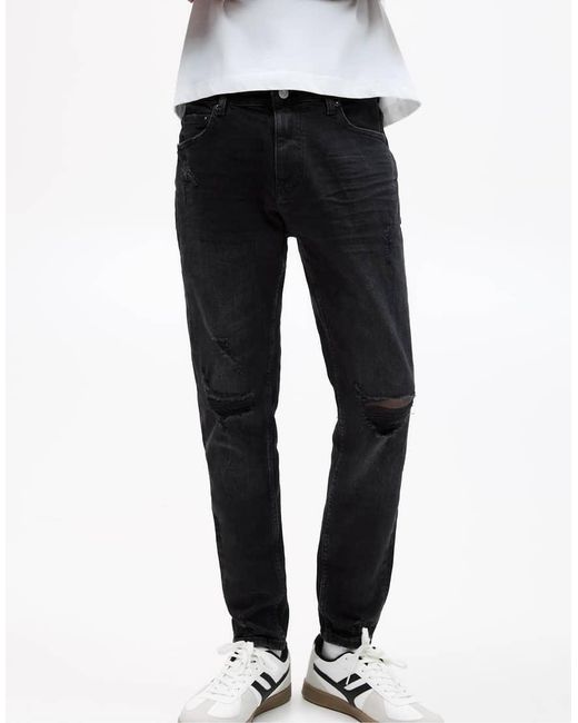 Pull&Bear Black Ripped Skinny Jeans for men
