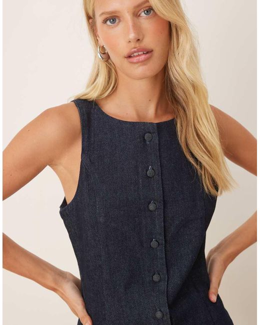 ASOS Blue Denim Button Through Waistcoat Dress
