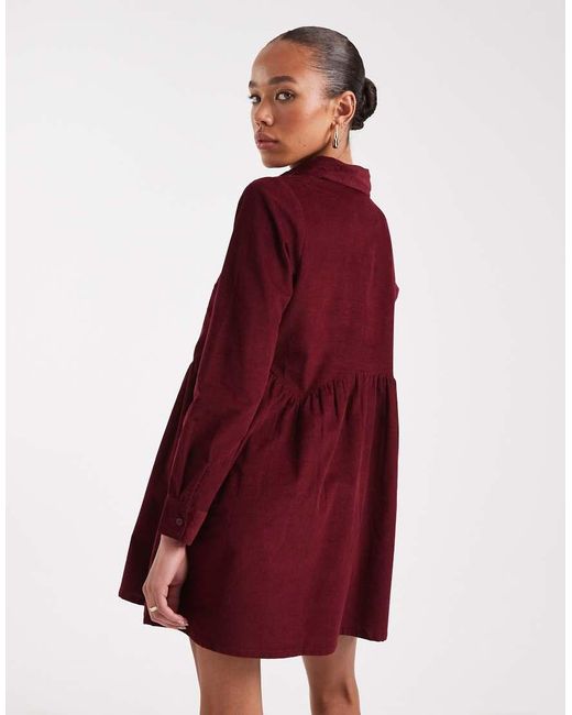 Wednesday's Girl Red Button Through Mini Cord Smock Dress