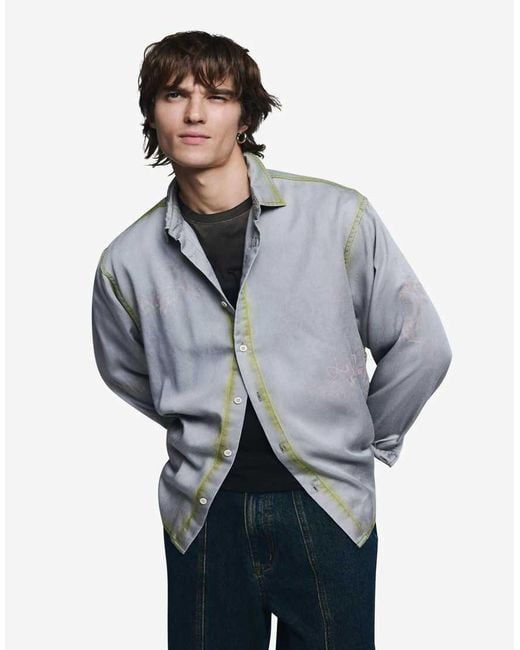 Desigual White Shirt Lettering Worn Effect for men