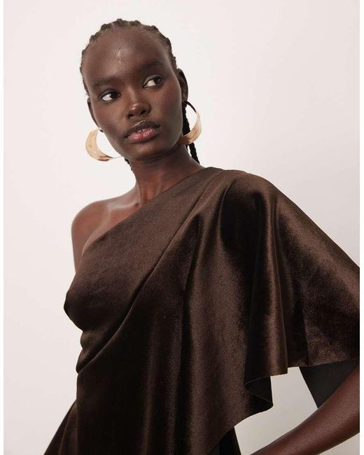 ARRANGE Natural One Shoulder Velvet Bodice Maxi Dress