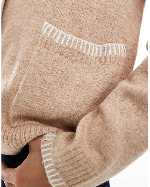 Brave Soul Natural Contrast Stitch Button Through V-Neck Cardigan