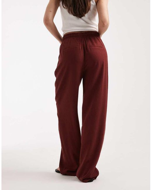 Vero Moda Red Linen Blend Tie Waist Trousers