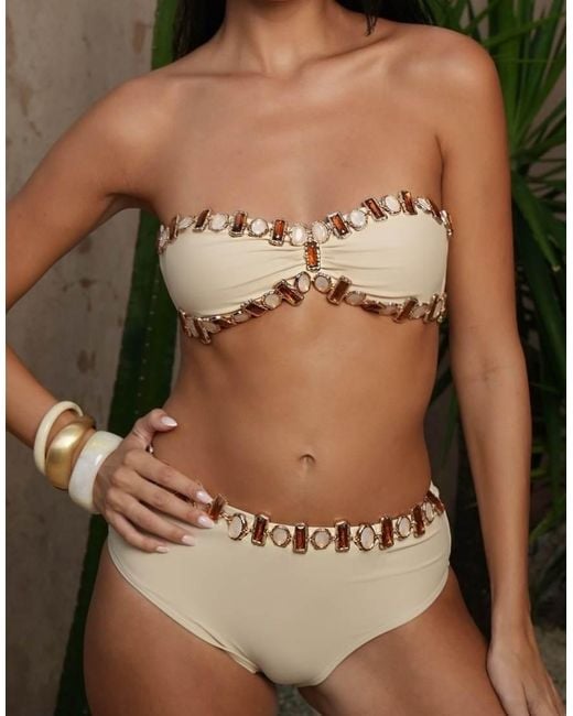 Moda Minx Green X Zoe Servini Bandeau Bikini Top With Jewel Trim