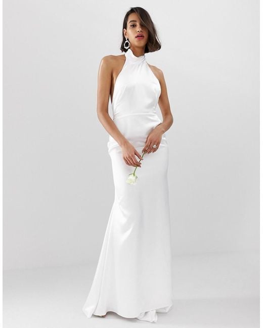 ASOS White Halter Backless Maxi Wedding Dress
