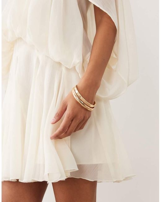 ASOS Natural Asos Design Petite Blouson Mini Dress With Split Sleeve And Volume Godet Skirt
