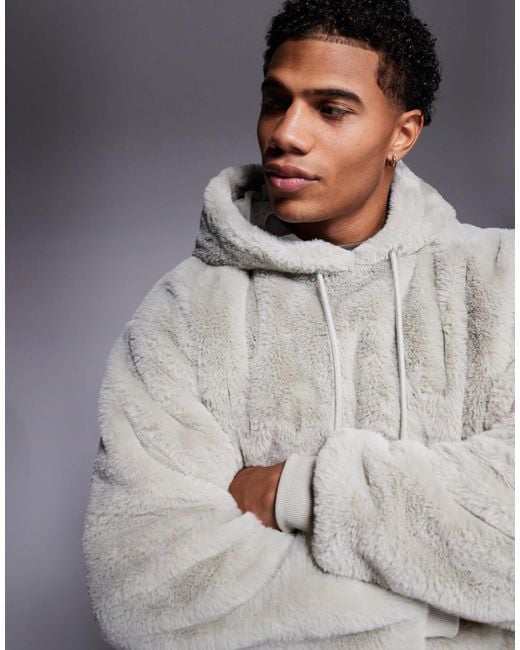 Sweat a capuche oversize en fausse fourrure beige ASOS pour homme en coloris Gris Lyst
