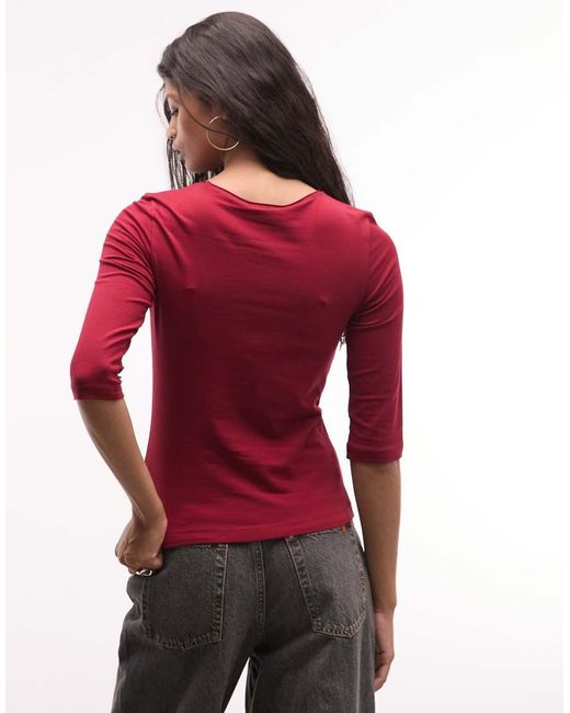 Weekday Red Slim Three Quarter Length Sleeve Top