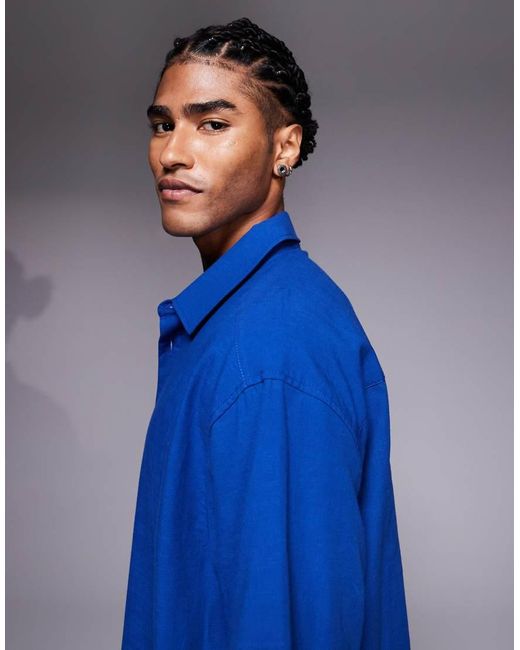 Camisa De Corte Cuadrado Extragrande Con Bordado En La Espalda De - Marino ASOS de hombre de color Blue