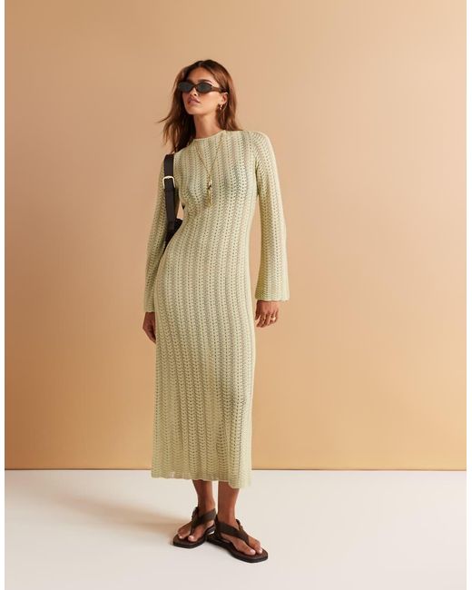 & Other Stories Natural Crochet Knitted Maxi Dress With Open Tie Back