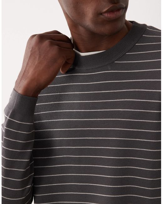 Mango – gestreifter performance-strickpullover in Gray für Herren