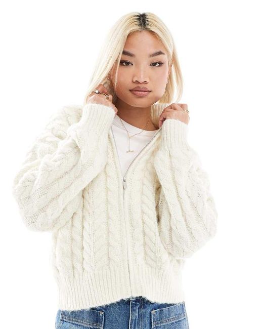 Pimkie White Cable Knit Zip Up Cardigan