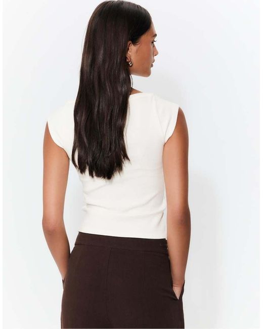 Stradivarius White Basic Boatneck T-shirt