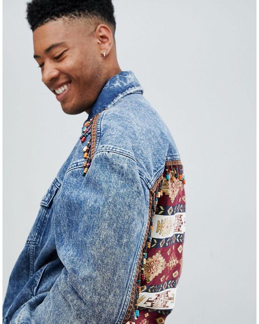 ASOS Tall – Oversize-Jeansjacke mit Print hinten und Perlenbesatz in Blau  für Herren | Lyst DE