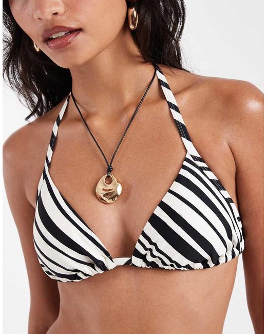 New Look Brown Stripe Triangle Bikini Top
