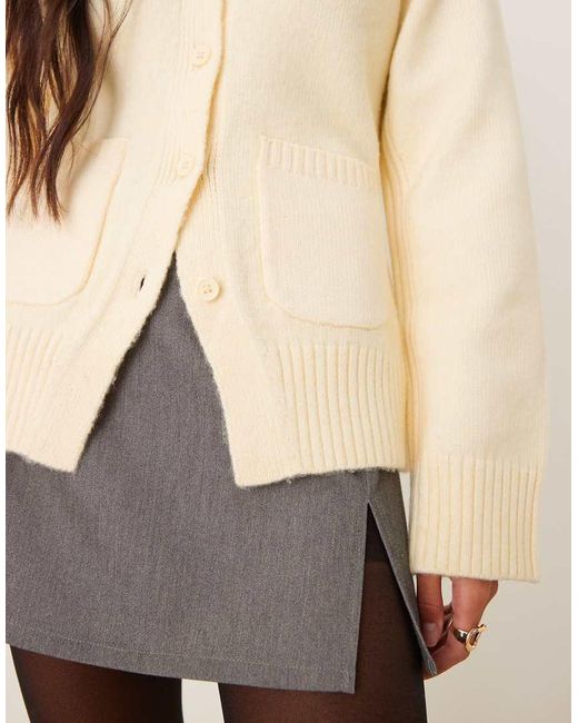 ASOS Natural Waisted V Neck Cardigan With Pocket Detail