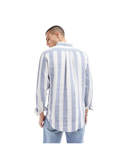 Gant Blue Logo Bold Stripe Linen Shirt for men