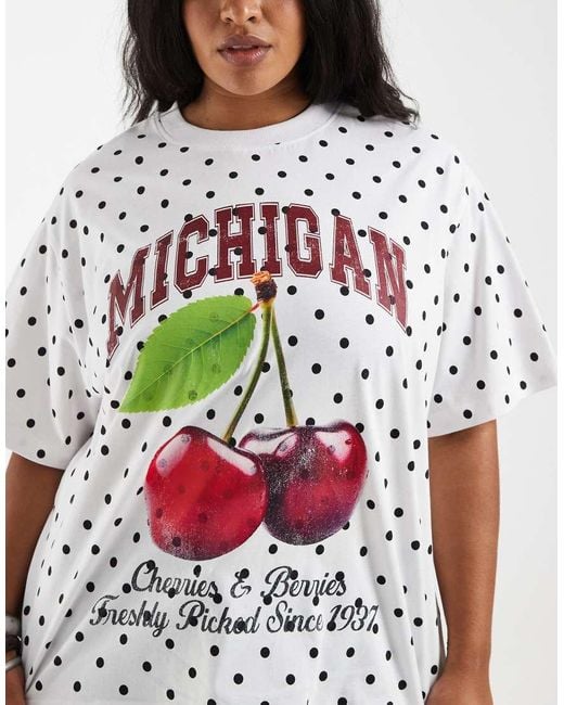 ASOS White Asos Design Curve Oversized Jersey With Michigan Cherry Graphic