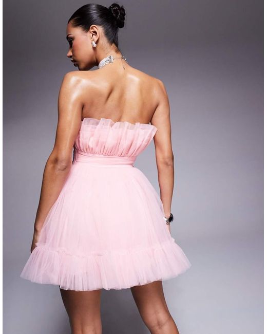 LACE & BEADS Mini Bandeau-Jurk Met Structuur in het Pink