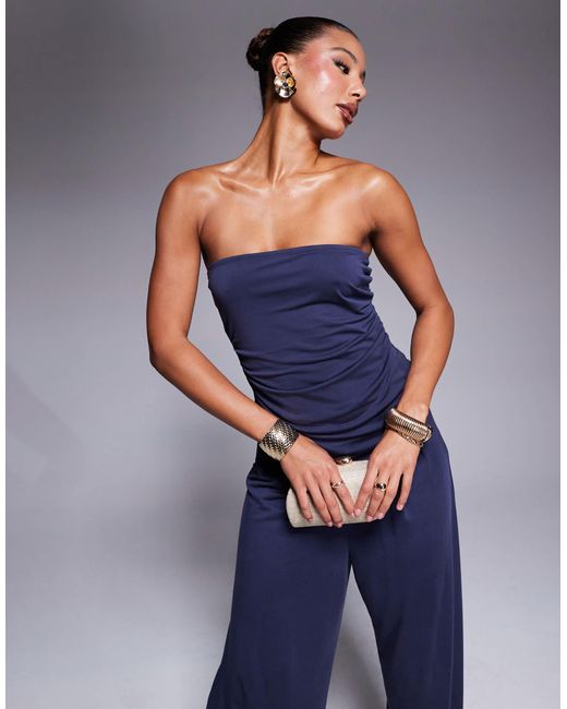 ASOS Blue Co-ord Soft Handle Bandeau Top With Ruched Sides And Asymmetric Hem