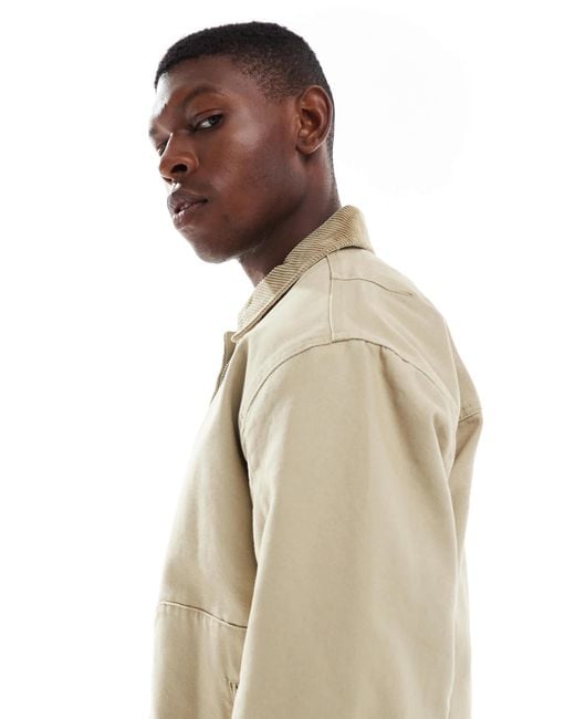 Only & Sons Natural Oversized Heavyweight Barn Jacket With Cord Collar for men