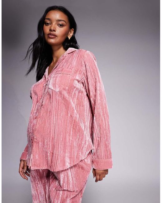 ASOS Pink Asos Design Maternity Velvet Texture Pyjama Set