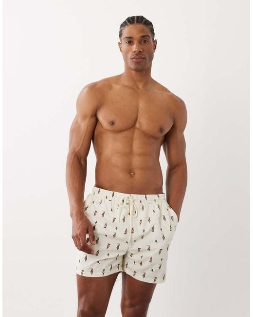 South Beach Natural Cowboy Print Swim Shorts for men