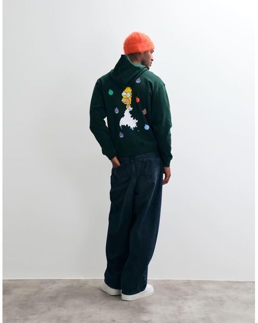 ASOS Green Relaxed Hoodie With The Simpsons Christmas Print for men