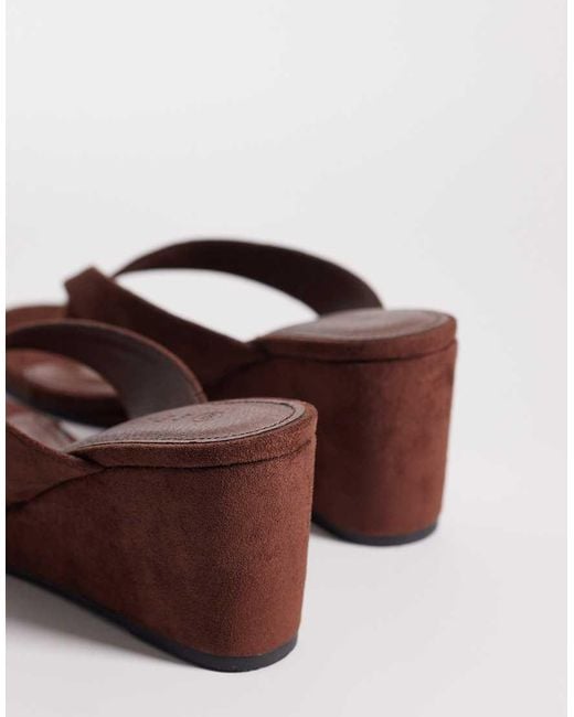 SEQWL Wide Fit Brown Ines Thong Wedge Sandal