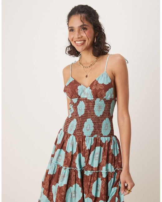 Free People Natural Adriel Floral Print Knee Length Cami Dress