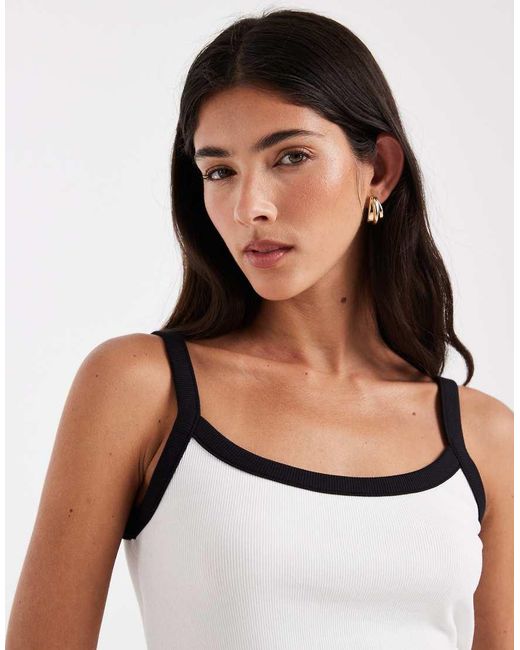 Pieces White Contrast Trim Cami Top