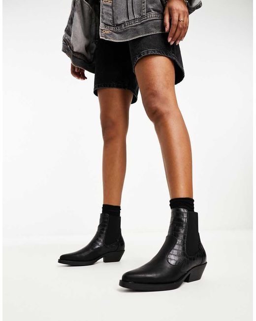 Botas Negras De Estilo Wéstern Con Efecto De Piel De Cocodrilo De ONLY de color Black