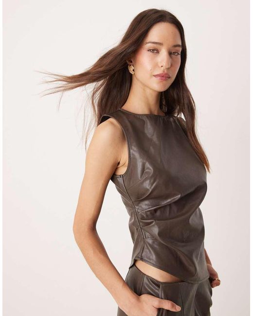 Pretty Lavish Brown High Neck Faux Leather Top Co-ord