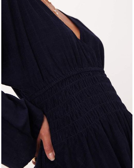ASOS Blue Cord V Neck Mini Dress With Shirred Waist