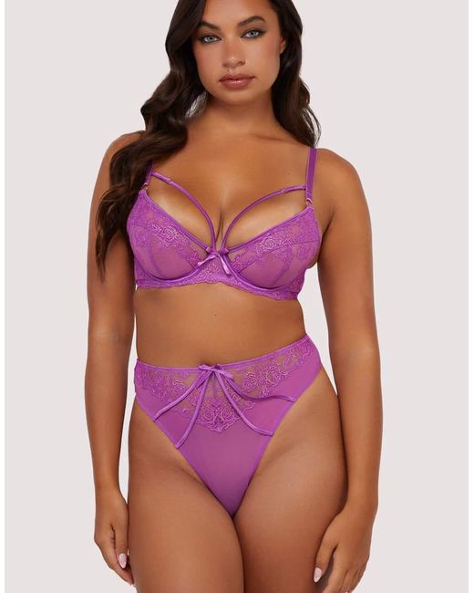 Playful Promises Purple Rosanna Long Line Embroidery Plunge Bra
