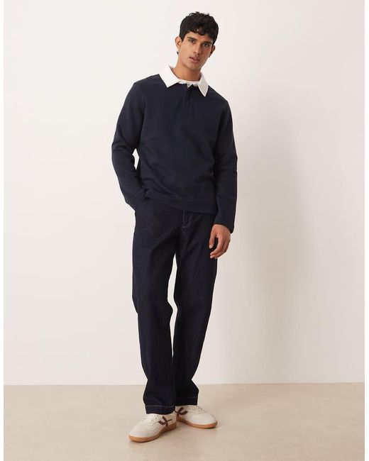 ASOS Blue Polo Sweatshirt With Contrast Collar for men