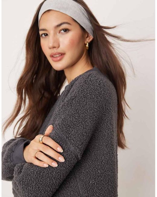 ASOS Natural Lounge Borg Sweat & Wide Leg Trouser Set