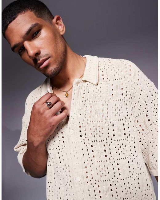 ADPT White Knitted Crochet Shirt for men