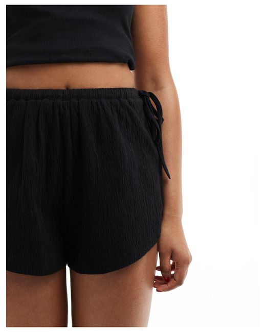 ASOS Black Textured Tie Side High Low Shorts