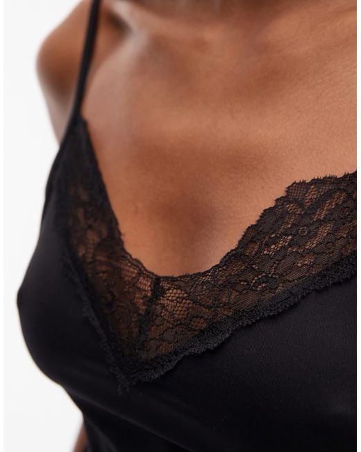 ASOS Black Polyamide Slinky Lace Trim Cami