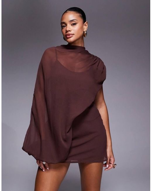 ASOS Purple High Neck Draped Asymmetric Mini Dress With Cut Out